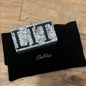Edie Parker Silver Glitter 'LIT' Clutch